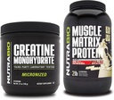 NutraBio Creatine Monohydrate, Unflavored, (150 גרם) ואבקת חלבון במטריקס שרירים, (Vanilla) תוסף Bundle - שריר אנרגיה, צמיחה מקסימלית, התאוששות וכוח