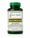 תוספי מזון אורגני ירוק (Pack-1) ויטמין B12 & Folic Acid, 1000mcg, 90 VCaps, Hand Made, טבעוני, Non-GMO, תומך בתפקוד מערכת העצבים, ואת האינטגרליות של העור, השיער והחיה
