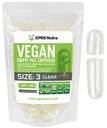 XPRS Nutra Size 3 קפסולות ריקות - 100 Count Clear Vegan כמוסות - גלולות צמחוניות - קפסולת ירקות DIY מילוי - Veggie Pill Caps