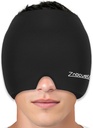 ZNÖCUETÖD Migraine Head Relief Cap Hat Full Head Ice Pack Wrap Cooling Gel Ice Beanie Hot/Cold Compression Cap for Sinus, Stress, Stickover Headache הקלה - נשים וגברים, שחור, גודל M