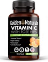 Golden Naturals ויטמין C עם All Natural Rose HIPS, 1000 מ"ג, Immune Boosting Support and Powerful Antioxidant, High Absorption with BioPerine, שיפור בריאות העור, 90 קפסולות