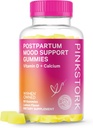Pink Stork Postpartum Mood תומך בויטמין D Gummies - הורמון טבעי לנשים עם ויטמין D3 ו Calcium - Postpartum Essentials for Breastfeeding - 60 לימונים