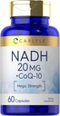 Carlyle NADH CoQ10 תוסף | 20 מ"ג | 60 קפסולות | Mega Power | Non-GMO, Gluten Freeten Free