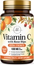 ויטמין C תוסף 1000 מ"ג - תוספת כוח עם Rose Hips Bioflavonoids - סוכר חינם ויטמין C Chewable Pills, Nature's Vit C for Immune Support & Antioxidant Protection - 120 טבליות Chewable