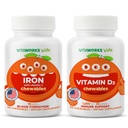 ילדים Iron 10mg + ויטמין C Chewables + ויטמין D3 1000 IU Chewables Bundle