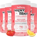 Bellway Super סיבים אבקת + Collagen (4 Pack), אבקת סוכר חינם Psyllium Husk עם Collagen Peptides עבור Gut בריאות, עור בריא, ציפורניים, עצמות ופרקים, Strawberry Lemonade (45.84 oz)