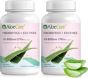 AloeCure Daily Probiotics 10 מיליארד CFU for Digestive Support 8 Strains, 6 Prebiotics & Enzymes - תוספת עיכול עם Bromelain for Women & Men - Get Support, Digestive Relief, 30s x 2btls