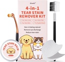 Tear Stain Remover Kit for Dogs & Cats with Tear Stain Comb, Tear Stain Balm, Eye Cotton Pads, Pro אבקת Brush Gently Remove Tear Stain, Eye Debris, Discharge, Mucus Secretions