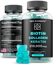 חניכיים ביוטין עם Keratin & Collagen Peptides - תוספת מתקדמת לטיפול שיער עבור גברים ונשים שיער שיער עור וציפור ויטמינים - ביוטין 10000mcg | Keratin 100000mcg | Collagen 100000mcgg