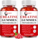 (2 Pack) Creatine Monohydrate Gummies סוכר חינם צ'ווץ קריאטין לבניית שריר,Boost Focus,Strength, Endurance, 5g Creatine Monohydrate מסטיק עבור גברים ונשים, 4X חזק יותר מאשר אבקת קפסולות