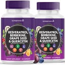 Resveratrol Berberine Grape Seed לחלץ Quercetin - תוספת פוליפנול עם Noni Extract, N-Acetyl Cysteine, Acai Extract - מיוצר בארה"ב - 120 קפסולות