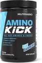 NutraBio Amino Kick - אבקת BCAA עם Caffeine טבעי - Amino Acids תוספת עבור אנרגיה, הידרציה ושיקום - BCAAs, אלקטרוליטים ו Amino Acids - Blue Raspberry, 30 משרתים