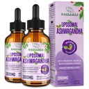 Liposomal Ashwagandha נוזל טיפות 2000 מ"ג, Ashwagandha שורש תוספת (7% עם אנאנולידים) עם Black Pepper & Probiotics for Focus, Cognition & Energy - 4 FL.OZ (2בק)