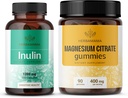 HerBAMAMA Inulin ו Magnesium Kit - Bundle של 1200 מ"ג Inulin סיבים קפסולות ו 400 מ"ג Magnesium Citrate Gummies - טבעוני, non-GMO, Gelatinl-Free - 2 Pack
