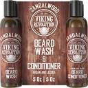 Viking Revolution Beard Wash & Beard Conditioner Set w/Argan & Jo Joba Oils - Softens & Powerens - Natural Beard Shampoo w/Beard Oil Sandalwood (5oz)