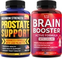 Prostate Support for Men & Nootropic Brain Support Supplement - Made in USA - Saw Palmetto קפסולות - Bacopa Monnieri & DMAE תוסף