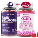 NEVISS Melatonin + ויטמין D3 & B12 חניכיים, טבעוני, 2+2=4 Pack