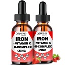 2 Pack נוזל ברזל תוספת w / ויטמין C, A, B-Complex, ברזל טיפות ויטמין עתיר גבוה נוזל ברזל תוספי מזון לנשים, גברים וילדים - Support Red Blood Cell, Energy, Anemia & Fatigue