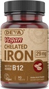 Deva Nutrition טבעוני Chelated Iron 29 מ"ג פורטד עם B-12 - עוצמה גבוהה, קל ל Swallow - 90 טבליות, 1-Pack