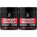 Graviola Soursop עוזב קפסולות - 2 Packs 50 קפסולות עבור 100 ימים אספקה - 11in1 הפקה עם Elderberry, Turmeric, ג'ינג'ר, Milk Thistle, Cranberry & More - תמיכה Mood, Immune & Body Health
