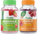 Lifeable Moringa Leaf + Garlic 1000mg, Gummies Bundle - גדול Tasting, ויטמין תוסף, Gluten Free, GMO חינם, Chewable Gummymymy