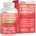 5-in-1 אורגני Turmeric Curcumin תוסף (310 מ"ג) עם Berberine, Ceylon Cinnamon Bioperine ו-Ging תוספים עבור משותף, לב, Gut, & Metabolic Support (120 ct)