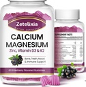 Calcium Gummies עם D3, Calcium Magnesium תוספת עם Glycinate,Potassium,Vitamin D3 & K2, וWhole Natural מזון עבור העצם & Immune תמיכה 120 Chewable Gummy Elderberry פלמור
