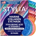 Stylia Collagen & ויטמין C תחת עין פאטches עבור עיניים נפוחות ועיגולים אפלים - Depuffing, hydroting & Firming תחת המסכה העין עם Hyaluronic Acid - טבעוני, Cruelty-Free Skincare (30 Pairs)