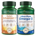 מוצרי Purity KIT - ד"ר Cannell's Advanced D + אומגה 3 Ultra-Pure Fish שמן מ- D מתקדם ארוז עם ויטמין D, ויטמין K2, Zinc, Magnes Citrate, Boron ו- Turine