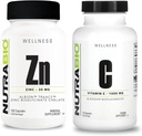 NutraBio Zinc Chelate ווויטמין C עם רוז HIPS תוסף Bundle - ויטמין תוסף Bundle עשוי לעזור עם אנטיoxidant ו- Immune תמיכה, בריאות כללית בריאות ובריאות