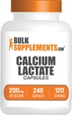 BulkSupplements.com Calcium Lactate קפסולות - תוסף Calcium 200mg - Calcium Lactate תוסף, 2 קפסולות לשרת - 120 יום אספקה, 240 קפסולות