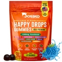 Happy Drops - Daily Superfood Gummies for Mood Support, Focus and Energy - Sugar-Free, טבעוני, Blueberry Flavor - 90 חניכיים למבוגרים - תמיכה יומית עבור Mood, Focus ואנרגיה טבעית