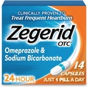 Zegerid OTC 24Hour Heartburn הקלה, Proton Pump Inhibitor עם Omeprazole 20 מ"ג + Sodium Bicarbonate, מטפל Frequent Heartburn, 14ct קפסולות