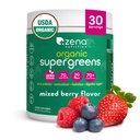 Zena Nutrition אורגני Super Greens אבקת, 70+ Superfoods, 0 סוכר, 3G סיבים, Spirulina, Chlorella, Antioxidants, Prebiotics / Probiotics, Digestive Enzymes, מעורב ברי, 30 משרתים
