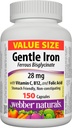 Webber Naturals Gentle Iron תוסף עם ויטמין C, B12 ו- Folic Acid, 28 מ"ג, 150 קפסולות, Stomach-Friendly, Non-Constipating, מסייע למנוע את הגבלת הברזל anemia