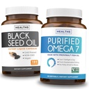 אומגה 7 Softgels & Black Seed שמן (3-Month Supply Supply) אומגה Glow Banddle - Purified אומגה 7 Softgels (90 Softgels) Provinal פרוvian Anchovy ו Black Seed שמן (180 קפסולות) נפט מוגן קר
