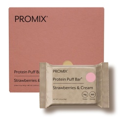 ProMix Nutrition Whey חלבונים Isolate Puff Bar, Low Carb בריא חטיף עם ביצים Whites - Grass פד, גללוט חינם, סוכר נמוך, סויה חינם (Strawberries & Cream) - 12 Bars