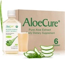 AloeCure USDA אורגני Aloe Vera Juice מיוצר בתוך 12 Hrs של קציר - טהור Aloe Juice Natural Digest תוסף לתמיכה Digestion, Immune System ו Balanced Stomach Acidity, 6 x 500 מ"ל בקבוקים
