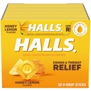 HALLS Cough andגרון Relief Honey Lemon Cough Drops, 20 מקלות של 9 (180 טיפות מוחלטות)