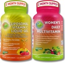 Immune Support Bundle - Liposomal ויטמין C 1100 מ"ג נוזל קפסולות עם אורגני Acerola Cherry & Vegan נשים s Daily Multivitamin עם ברזל - non-GMO, תמיכה יומית בריאות נקייה