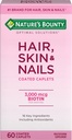 Nature's Bounty Optimal Solutions שיער, Skin & Nails פורמולה, עם 3,000 mcg Biotin, 60 Coated Caplets, 20 המשרתות הכוללות