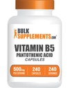 BulkSupplements.com ויטמין B5 - כמו Pantothenic Acid, B ויטמין תוסף, Pantothenic Acid 500 מ"ג - Gluten Free, 1 קפסולה לשרת, 240 קפסולות (Pack של 1)