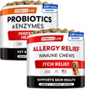 Vet Power Probiotics + Allergy הקלה לכלבים Bundle - תוספת סיבים Chewable + Itchy Skin Treatment - Digestive Enzymes + Pumpkin - Upset Stomach הקלה + Hotspot הקלה -240 ct - Made in USA