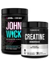 Jacked Factory X John Wick - Wick Mode Pre Workout אבקת (Baba Yaga Blue Raz, 40 משרתים) & Creatine Monohydrate אבקת (Unflavored, 30 משרתים)