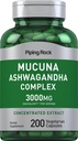 Piping Rock Mucuna Ashwagandha 3000 מ"ג | 200 קפסולות | תוספי מזון מורכבים לנשים וגברים | Vegetarian, non-GMO, Gluten Freeten