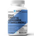 Ashwagandha 10000mgטונגkat Ali 40000 מ"ג תוספת עם Multivitamin D3 K2 - Men's Health & Stress, Mood, Energy, Endurance Support - Ashwagandha כמוסות טונגקאט עלי לגברים ארה"ב - 60 הרוזן