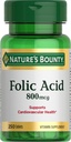 תוספי חומצה פולית Bounty Folic Acid, תומכים Cardiovascular Health, 800mcg, 250 טבליות