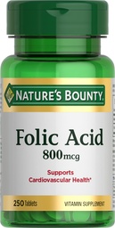 תוספי חומצה פולית Bounty Folic Acid, תומכים Cardiovascular Health, 800mcg, 250 טבליות