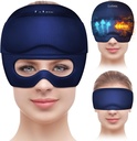 סיוע Migraine עם Gel Eye Mask, Headache Relief Cap Head Wrap Hot and Cold Therapy Hat, Migraine Cap for Headache Puffy Eyes Sinus ו- Tension Stress Relief (כחול)