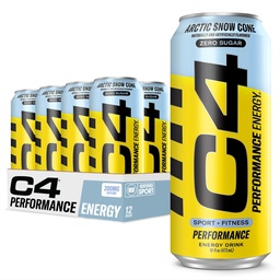 Cellucor C4 Carbonated Zero Sugar Energy Pre Workout Drink + Beta Alanine (NEW) Sparkling Arctic Snow Cone, 16 Fl Oz, חבילת 12